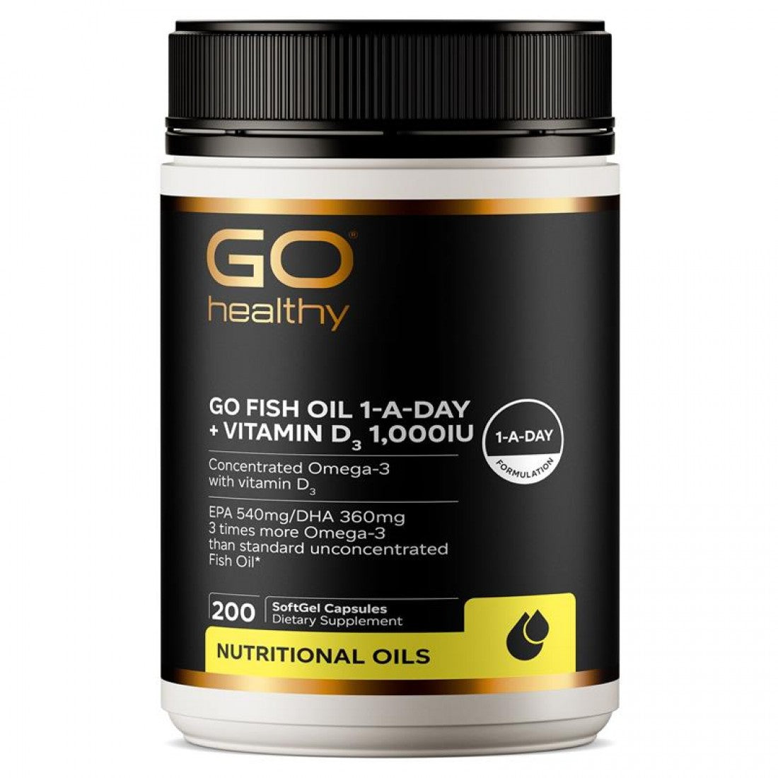 GO Healthy GO Fish Oil 1-A-Day + Vitamin D3 1000IU 200c