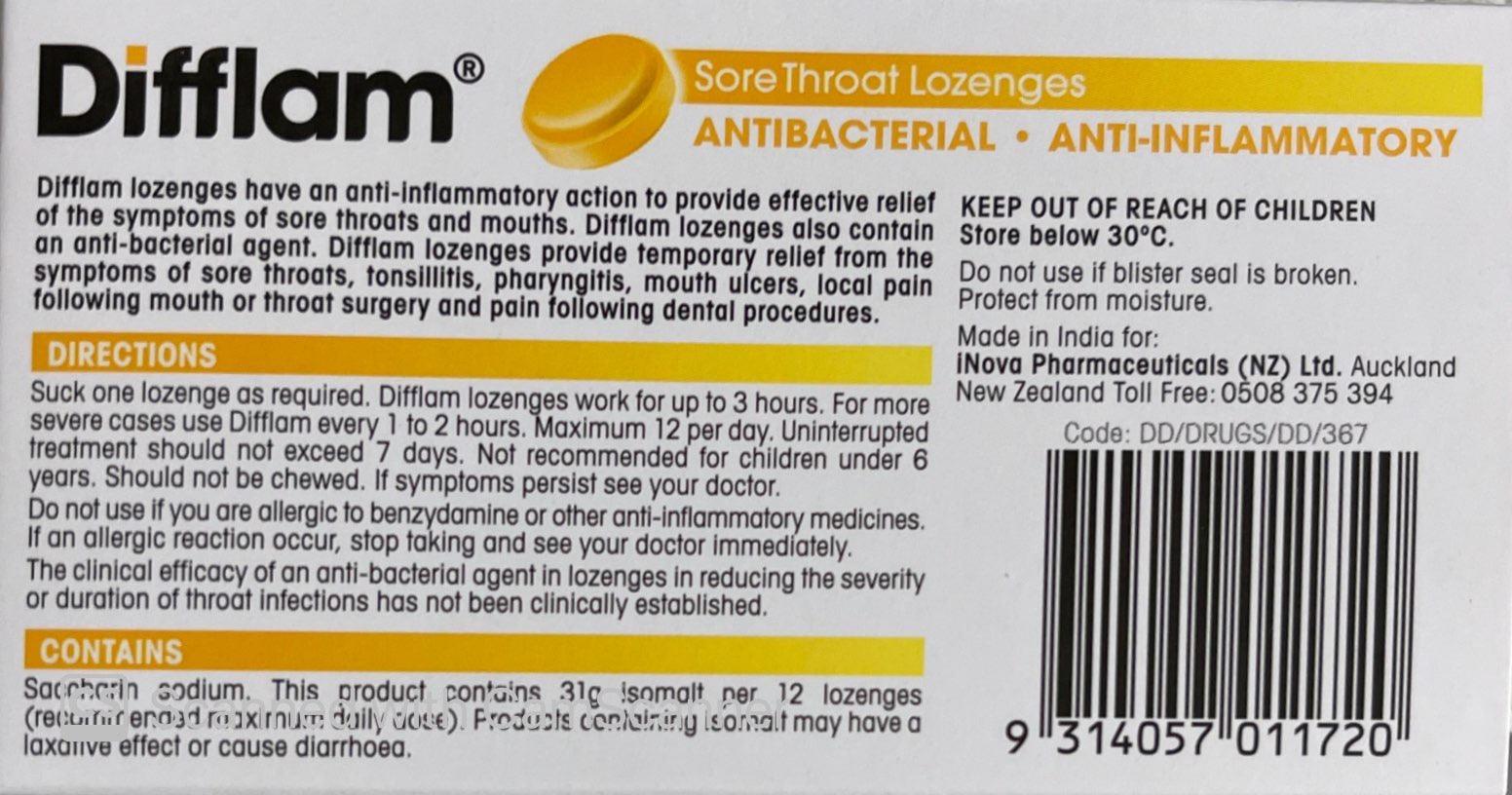 Difflam Sore Throat 16 Lozenges Honey and Lemon