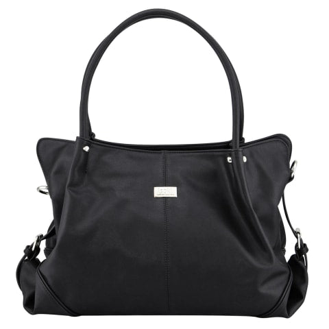 Isoki Anakie Satchel Nappy Bag Onyx with stylish black design and luxurious silver accents.