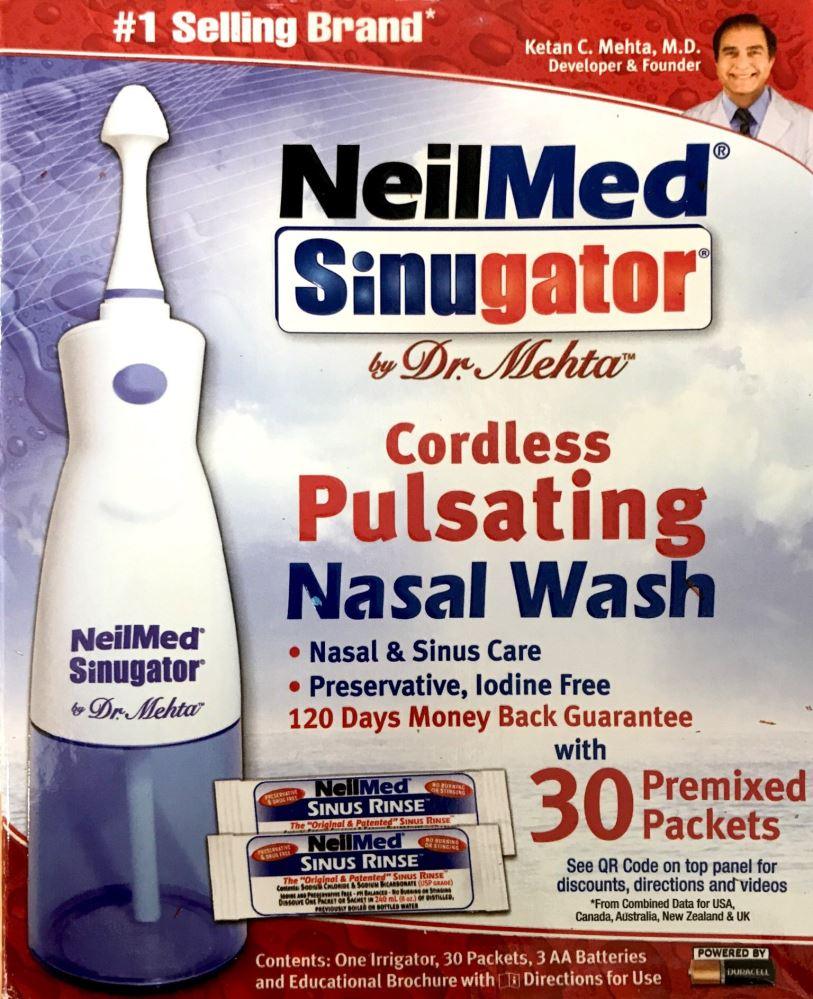 Neilmed Sinugator Cordless Pulsating NasalWash with 30 Premixed Packets