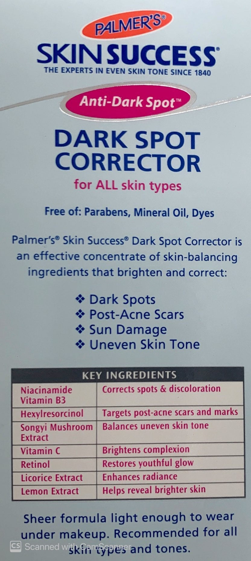 Palmer's SKIN SUCCESS Dark Spot Corrector Fade Serum For All Skin Types 30ml