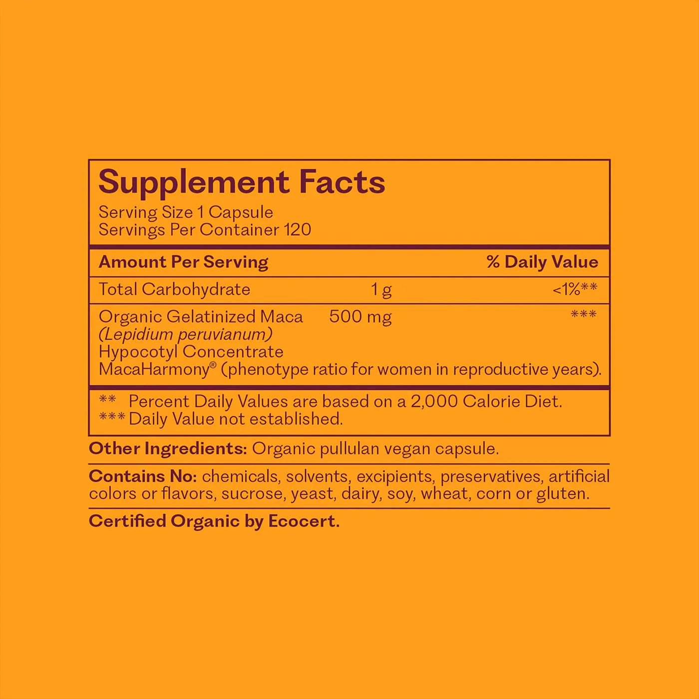 Femmenessence MacaHarmony supplement facts