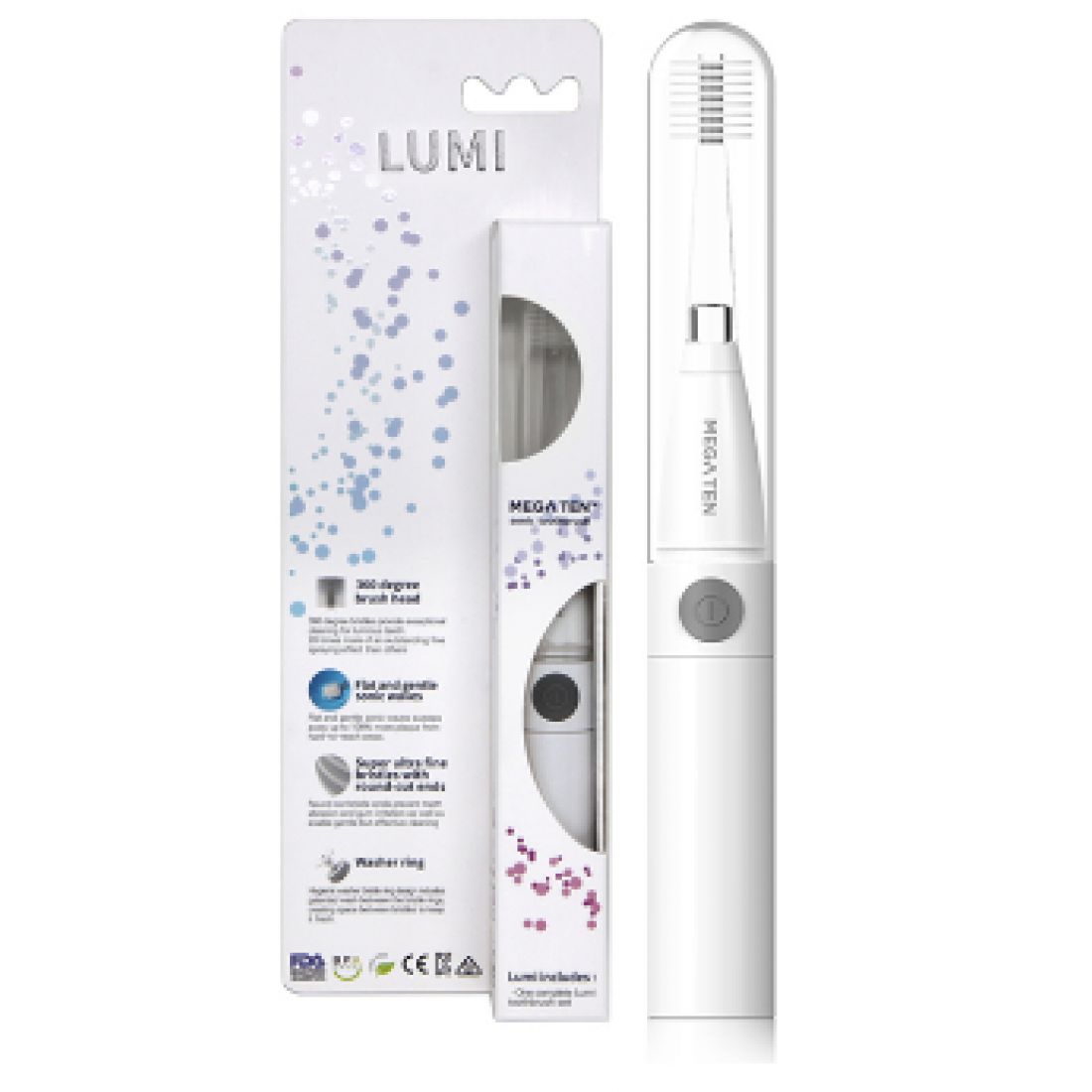 MEGA TEN Lumi Sonic Toothbrush 12yr+ Electric Toothbrush for Adults