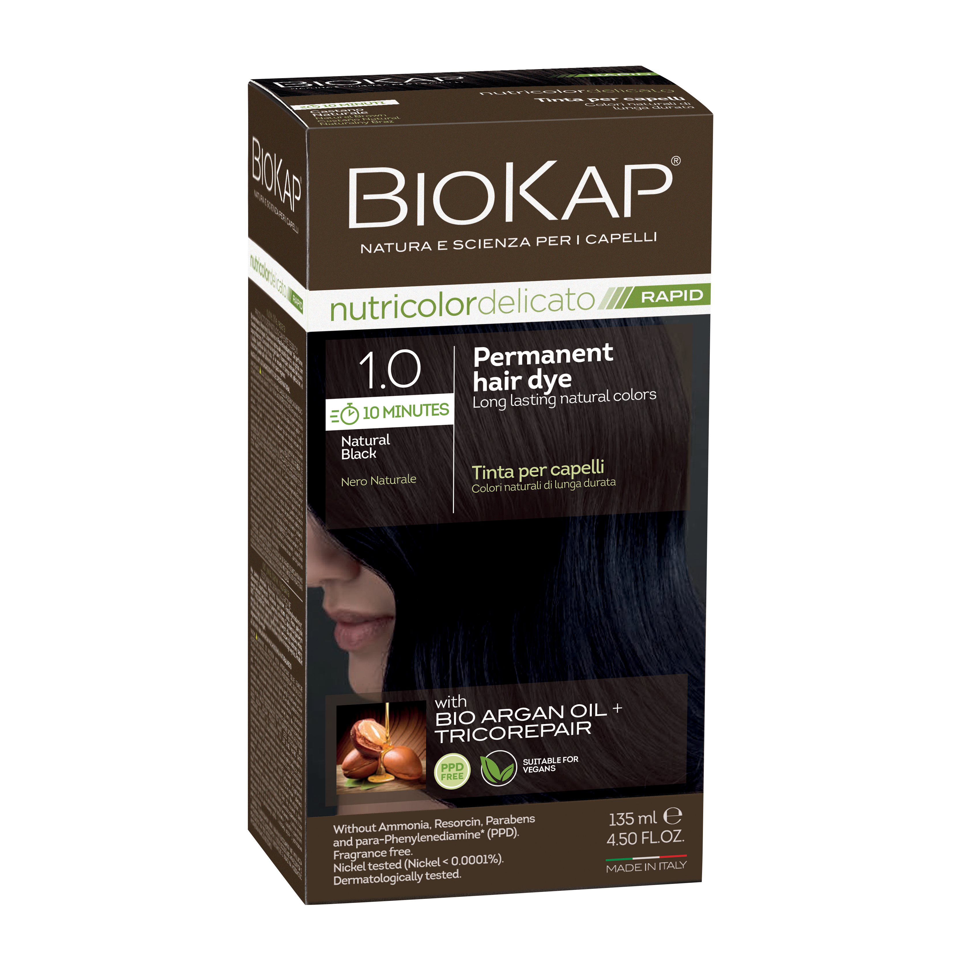 BIOKAP NUTRICOLOR DELICATO RAPID 1.0 NATURAL BLACK PERMANENT HAIR DYE