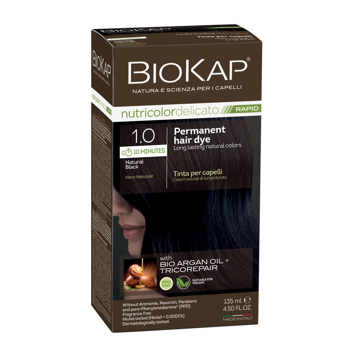 BIOKAP NUTRICOLOR DELICATO RAPID 1.0 NATURAL BLACK PERMANENT HAIR DYE