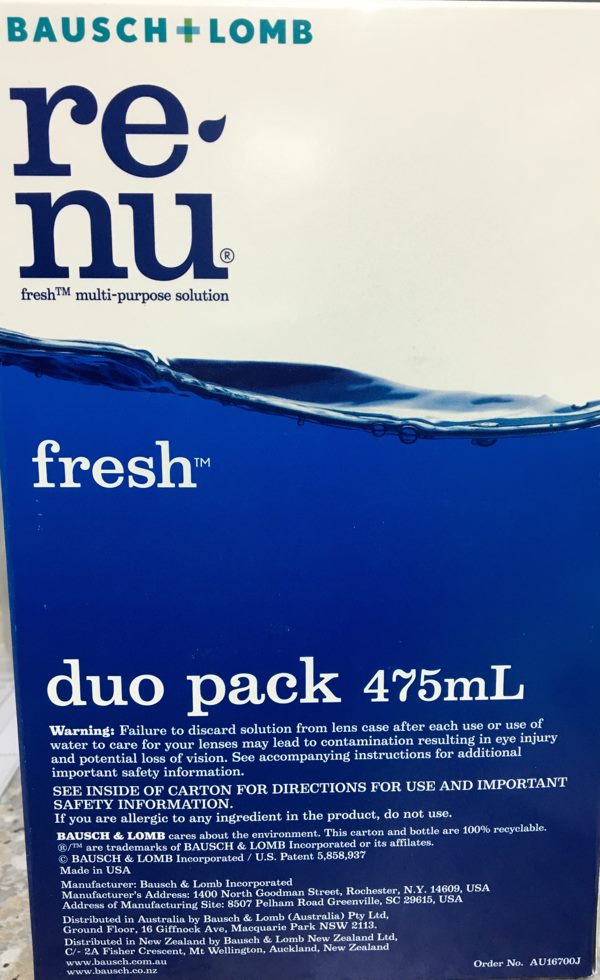 B&L Renu Fresh Duo Pack Contact Lens 475 ml - Pakuranga Pharmacy