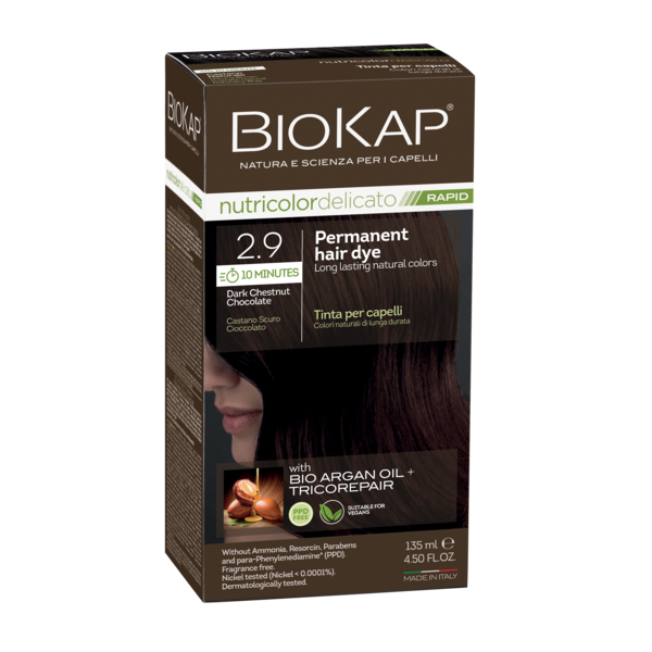 BIOKAP NUTRICOLOR DELICATO RAPID 2.9 DARK CHESTNUT CHOCOLATE PERMANENT HAIR DYE