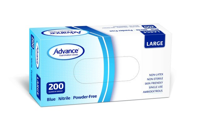 Advance® Blue Nitrile Powder Free Gloves Ambidextrous,AQL 1.5 Medical Grade,Bead Cuff,Blue Nitrile Powder Free Examination Gloves,chemical resistance,high performance protection,international standards,issues,Non-Latex,Non-Sterile,Powder Free,Skin Friendl