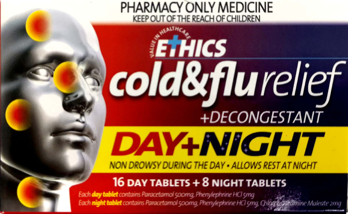 Ethics Cold&Flu Relief +Decongestant Day&Night tablets 24 - Pakuranga Pharmacy