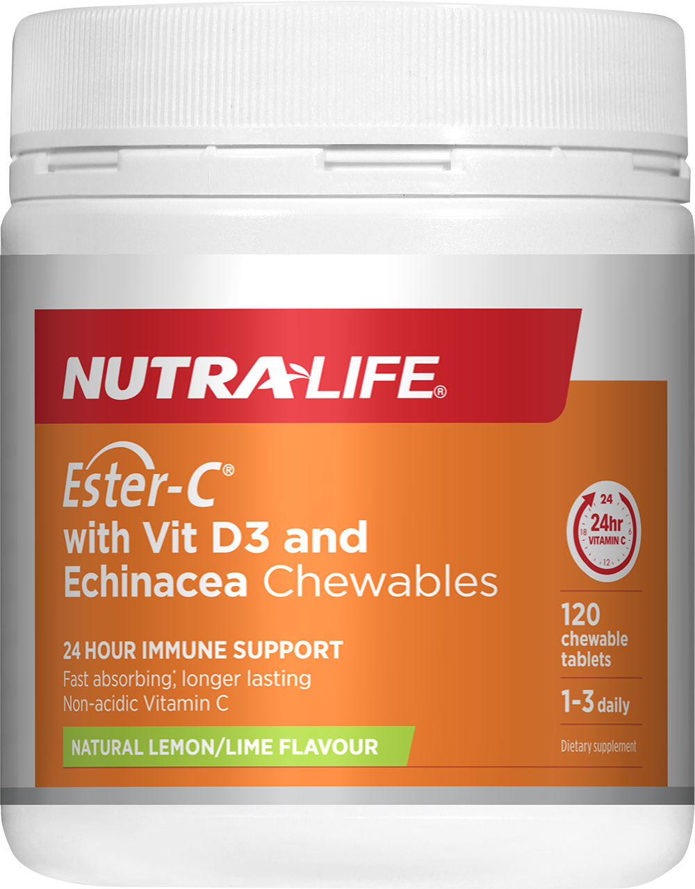 NUTRALIFE Ester C 1000mg+ VitD + Echinacea 120'S Lemon Lime