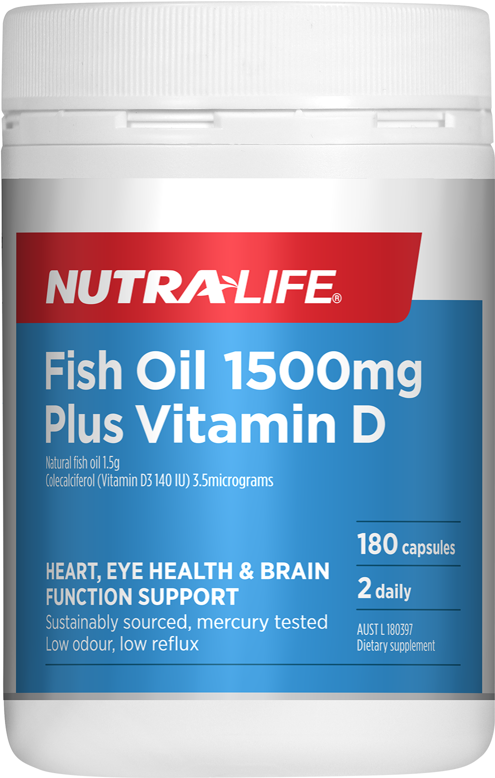 Nutralife Omega 3 Fish Oil 1500 mg Plus Vitamin D 180 Capsules