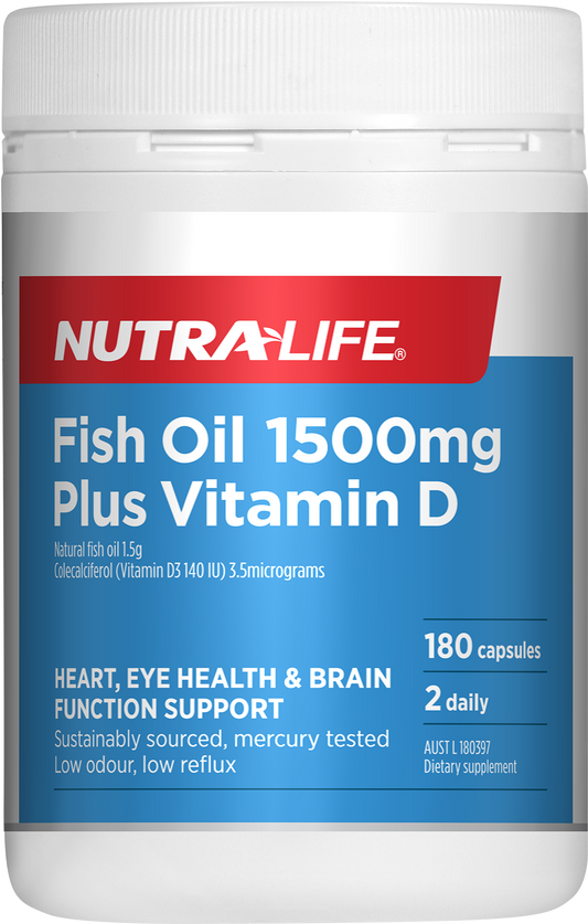 Nutralife Omega 3 Fish Oil 1500 mg Plus Vitamin D 180 Capsules