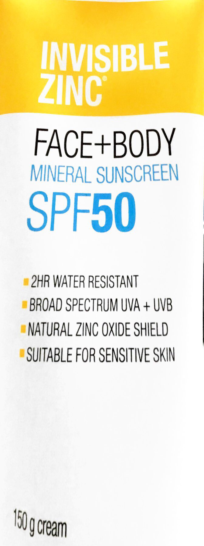 Invisible zinc Face + Body Mineral Sunscreen SPF 50 2 Hr Water resistant Cream 150g - Pakuranga Pharmacy
