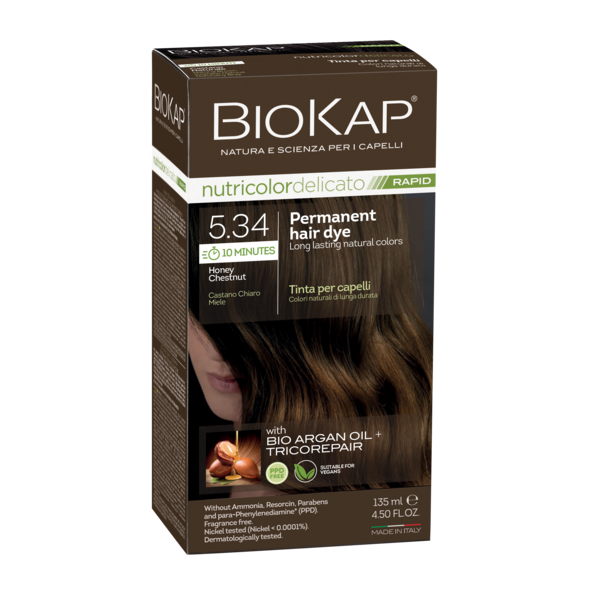 BIOKAP NUTRICOLOR DELICATO RAPID 5.34 HONEY CHESTNUT PERMANENT HAIR DYE