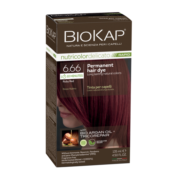 BIOKAP NUTRICOLOR DELICATO RAPID 6.66 RUBIN RED PERMANENT HAIR DYE