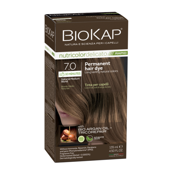 BIOKAP NUTRICOLOR DELICATO RAPID 7.0 NATURAL MEDIUM BLOND PERMANENT HAIR DYE