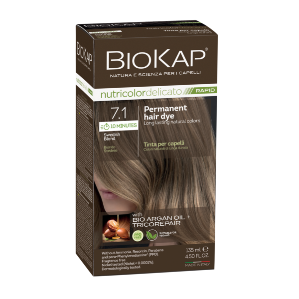 BIOKAP NUTRICOLOR DELICATO RAPID 7.1 SWEDISH BLOND PERMANENT HAIR DYE