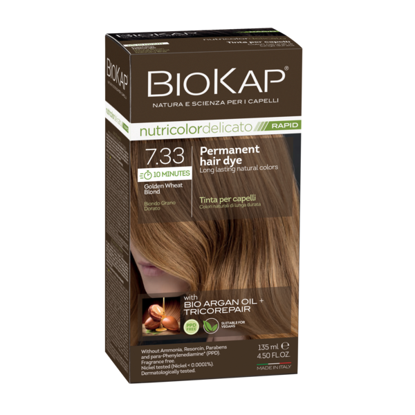 BIOKAP NUTRICOLOR DELICATO RAPID 7.33 GOLDEN BLOND WHEAT PERMANENT HAIR DYE