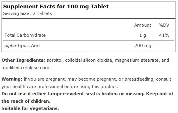 Source Naturals Alpha Lipoic Acid 100mg 30 Tablets