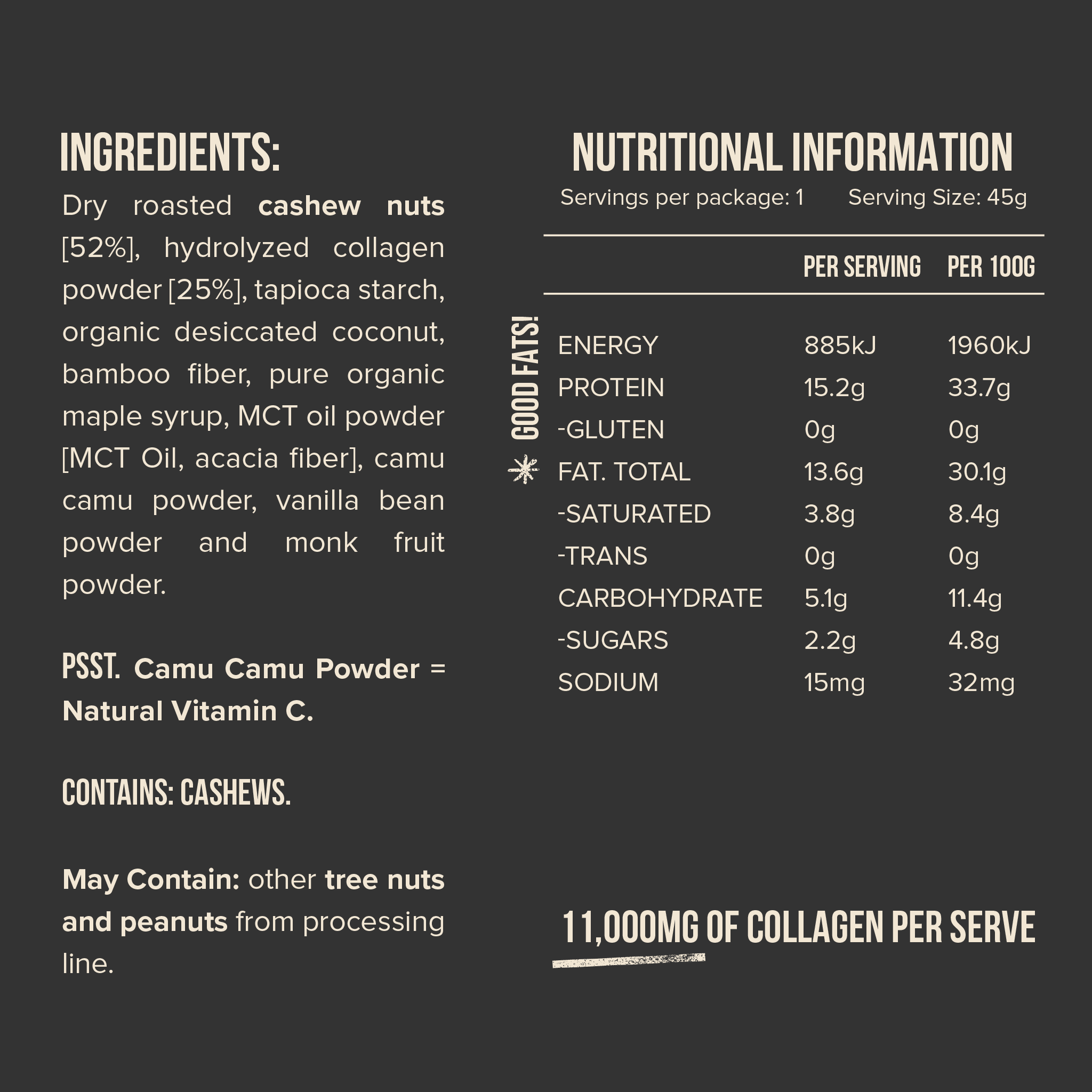 Chief Collagen Protein Bar  Cashew Shortbread 12 bars