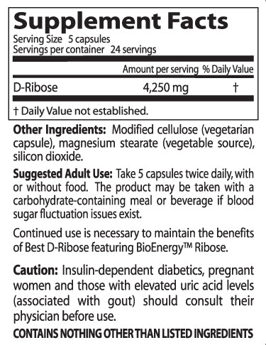 Doctor's Best D-Ribose featuring BioEnergy Ribose 850mg 120 Veggie Capsules