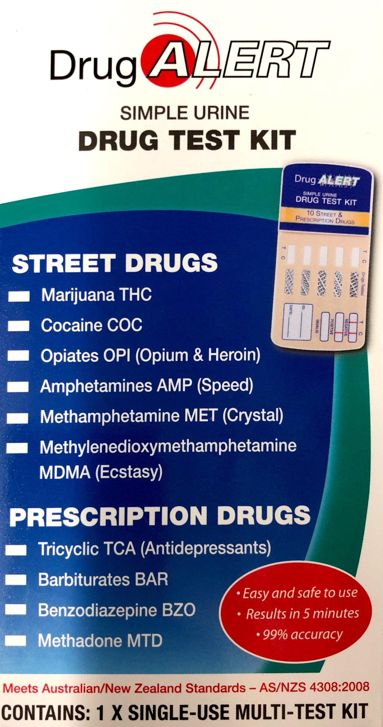 Drug Alert Urine Drug 1 Test Kit 6 street drugs 4 prescription drugs - Pakuranga Pharmacy