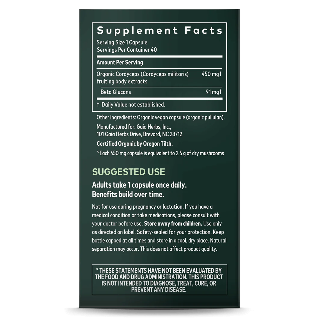 gaia Cordyceps Mushroom organic 40 capsules