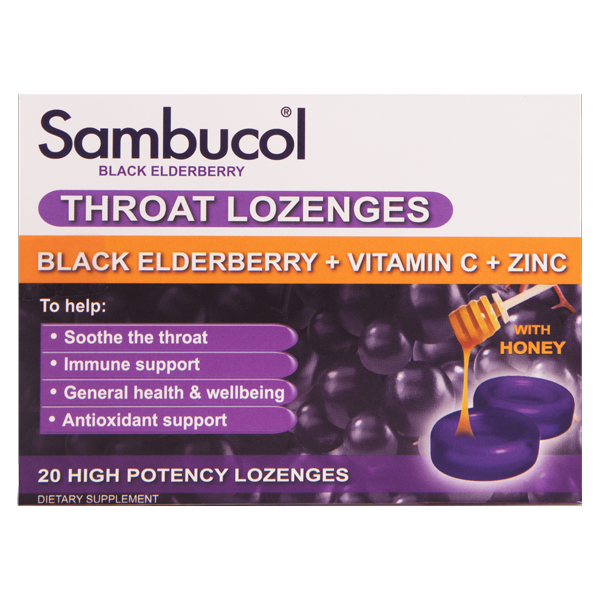 Sambucol Throat Black Elderberries Vitamin C and Zinc Lozenges 20