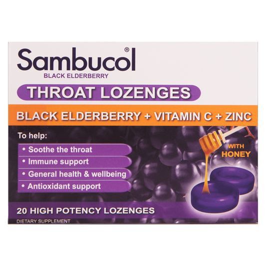 Sambucol Throat Black Elderberries Vitamin C and Zinc Lozenges 20