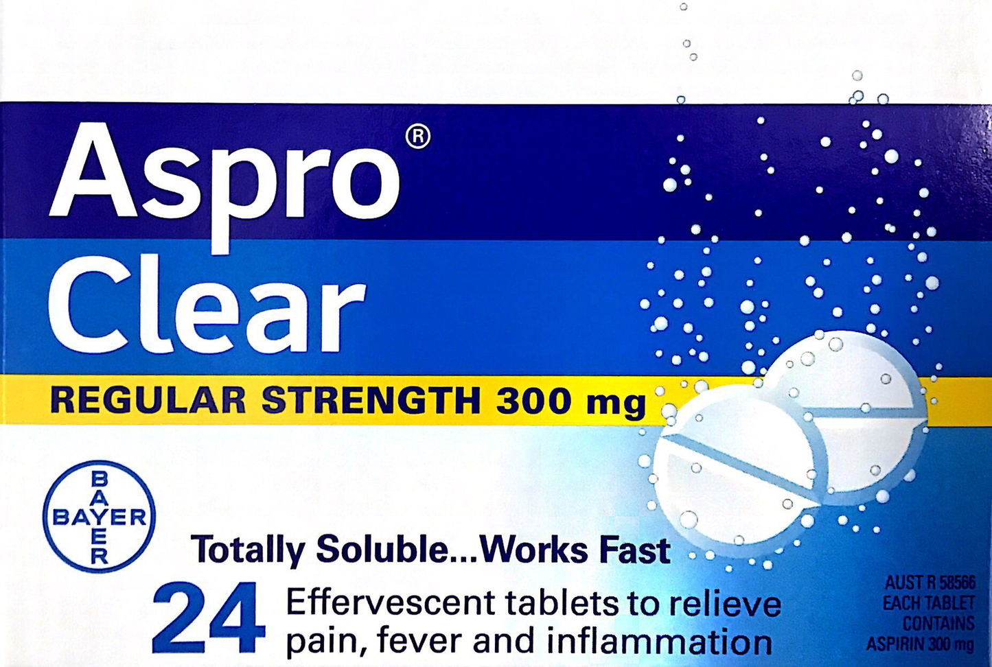 Aspro Clear Effervescent tablets 24 REGULAR STRENGTH 300 mg - Pakuranga Pharmacy