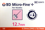 BD Micro-Fine Pen Needles 0.33m (29G)*12.7mm 100's - Pakuranga Pharmacy