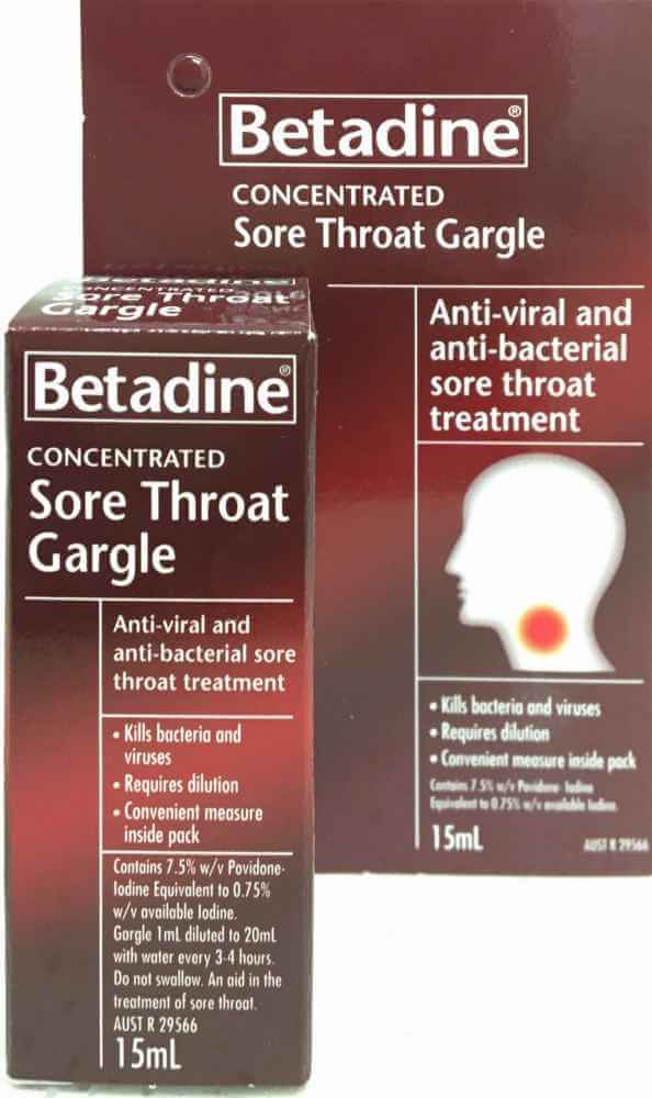 Betadine sore throat gargle treatment