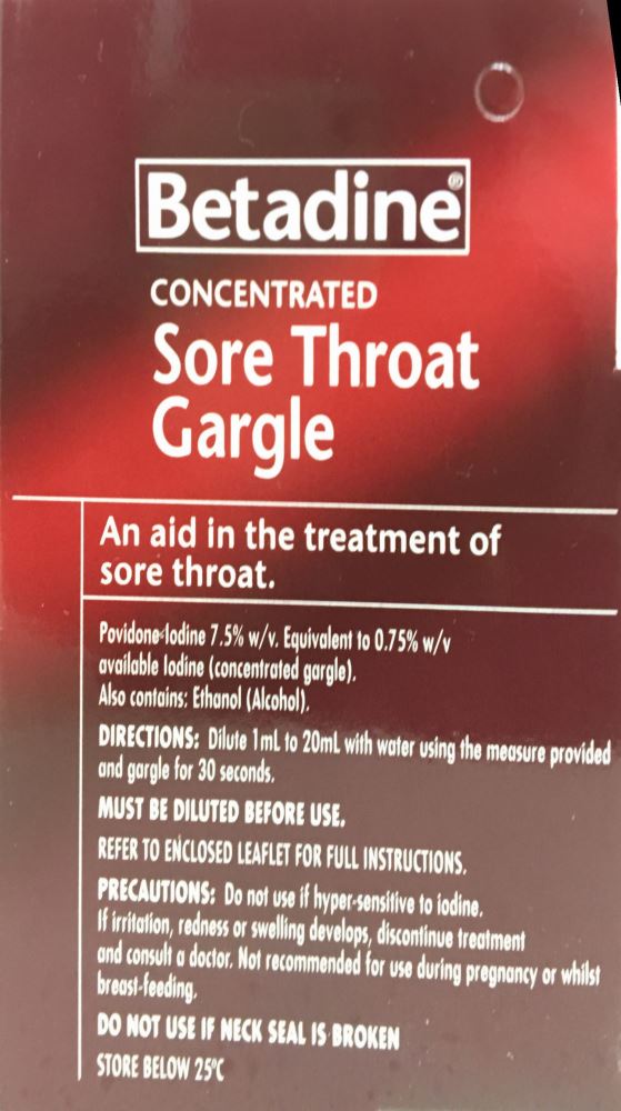 Betadine Concentrated Sore Throat Gargle 15 ml - Pakuranga Pharmacy