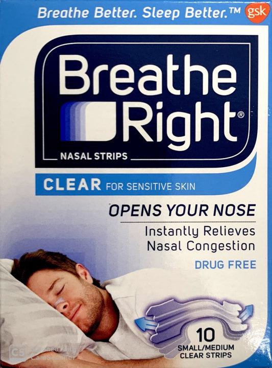 Breathe Right Nasal Strips Clear For Sensitive Skin 10 Small/Medium Strips - Pakuranga Pharmacy