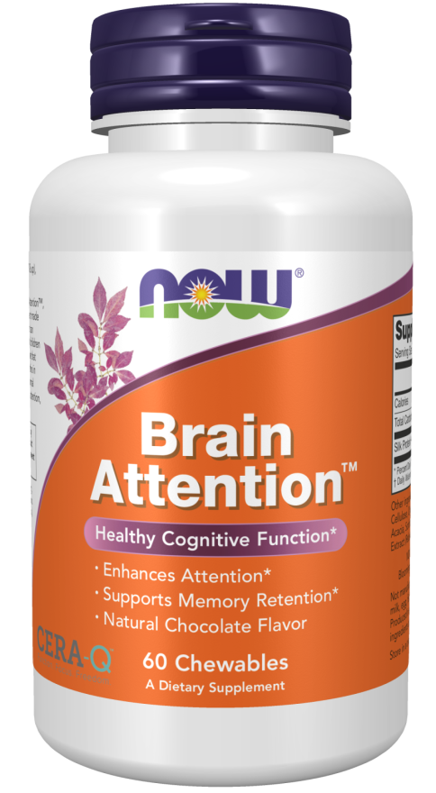 now Brain Attention, Natural Chocolate Flavour 60 chewables