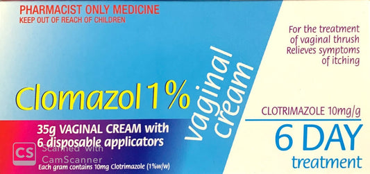 Clomazol 1% Vaginal Cream For Treatment Of Vaginal Thrush 35g - Pharmacist Only Medicine - Pakuranga Pharmacy