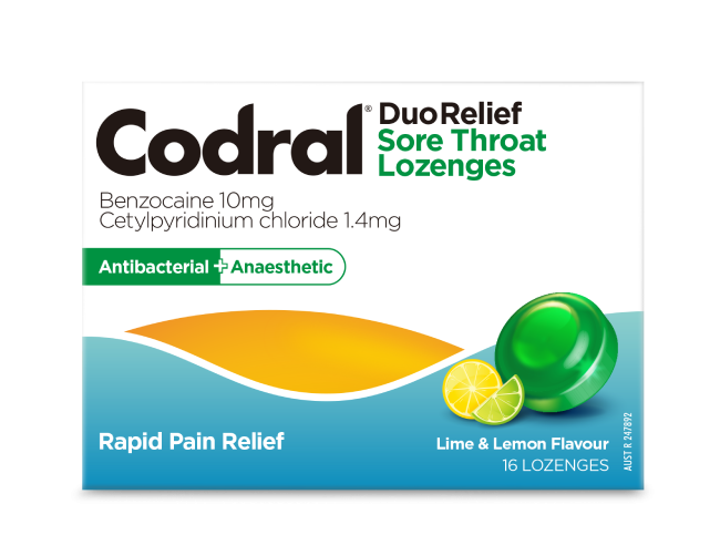 Codral DuoRelief Sore Throat Lozenges Lime &amp; Lemon 16 lozenges