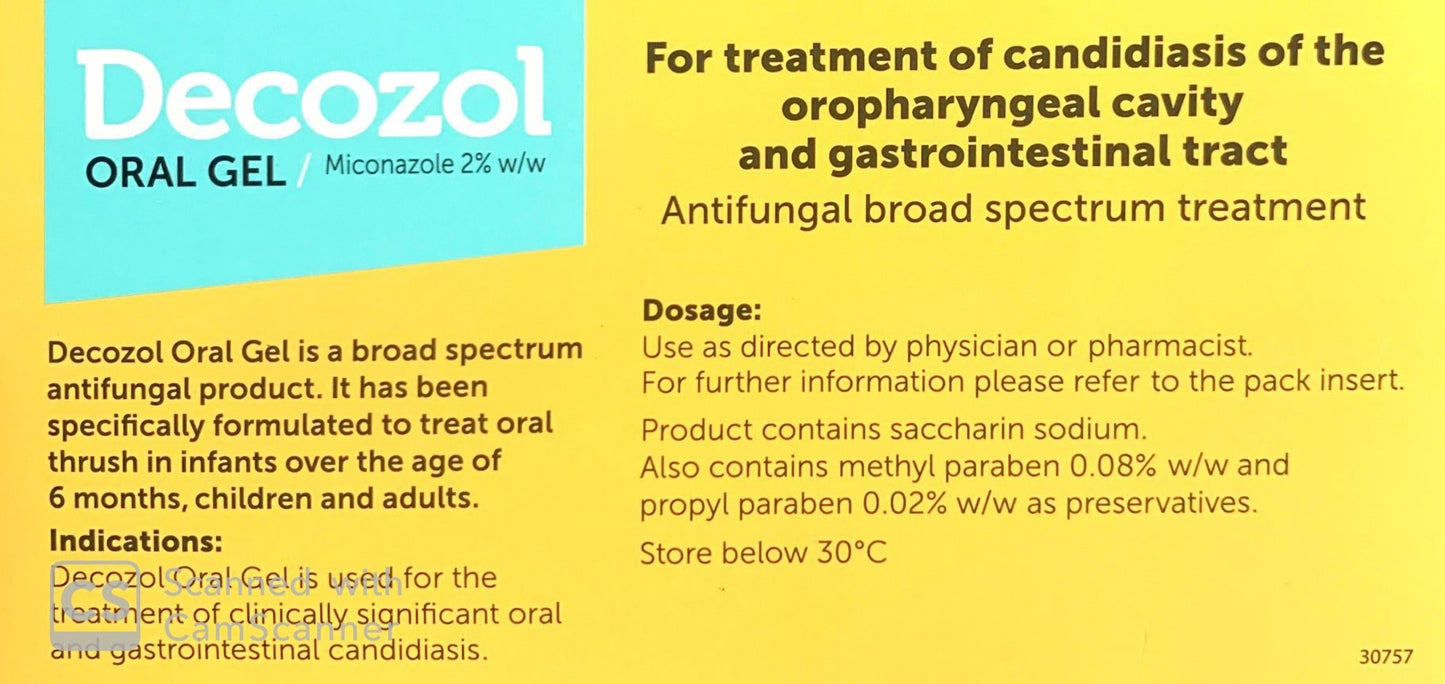 Decozol Oral Gel For Treatment Of Candidiasis 40g - Pharmacist Only Medicine - Pakuranga Pharmacy