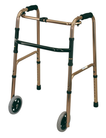 Deluxe Folding walking frame with front wheels, rear stops - Free Shipping