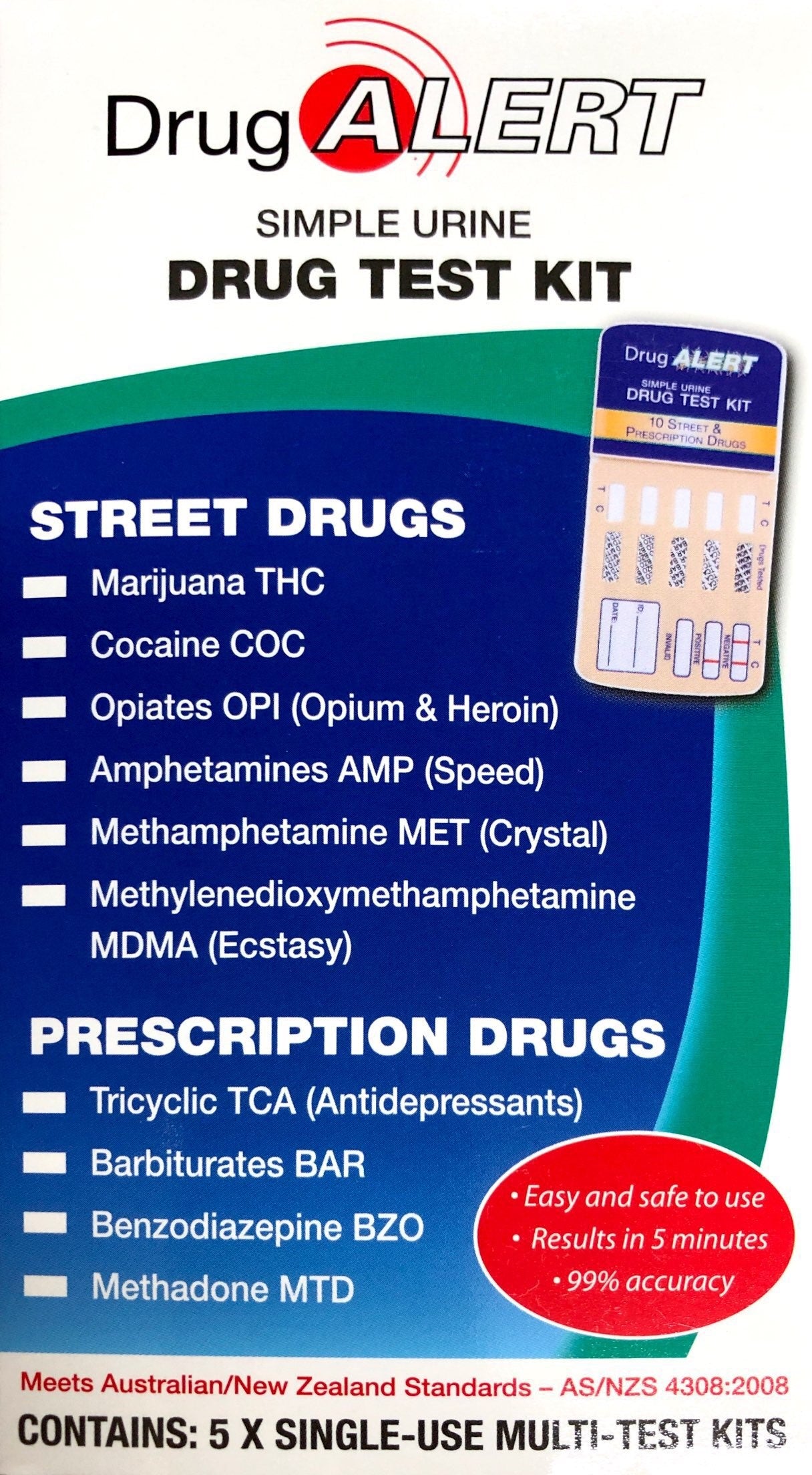 Drug Alert Urine Drug 5 Test Kit 6 street drugs 4 prescription drugs - Pakuranga Pharmacy
