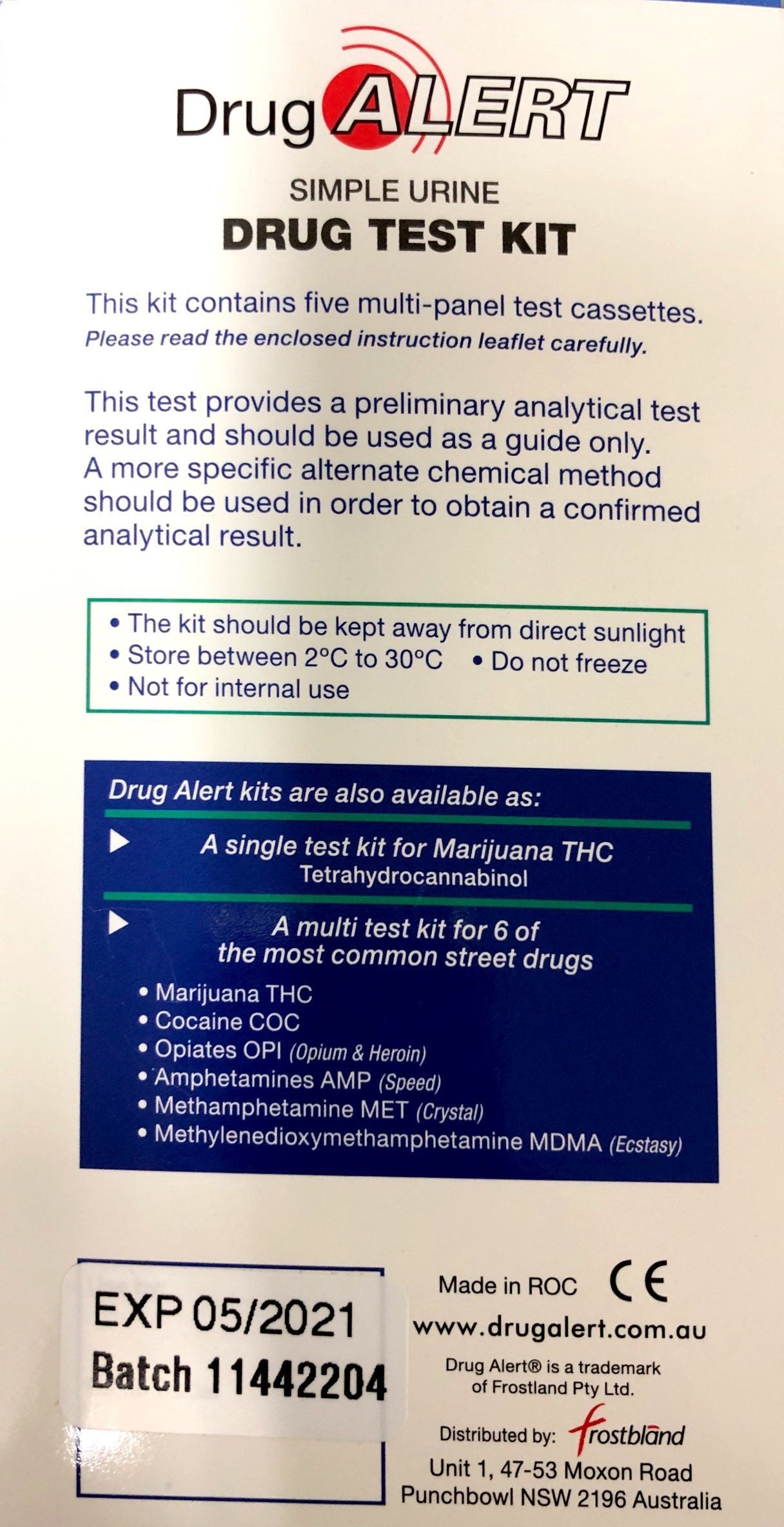 Drug Alert Urine Drug 5 Test Kit 6 street drugs 4 prescription drugs - Pakuranga Pharmacy