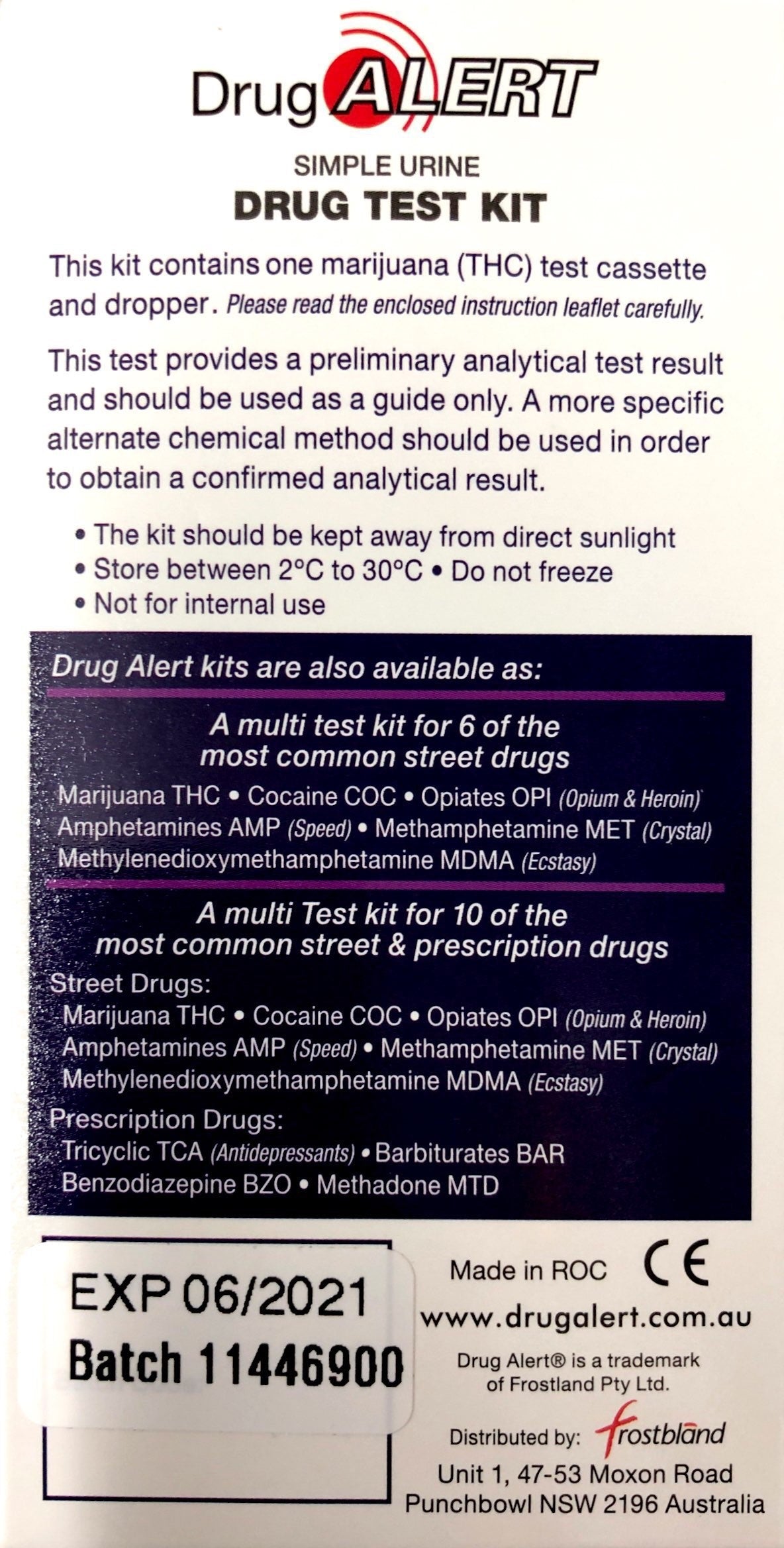 Drug Alert Urine 1 Test kit for Marijuana THC Tetrahydrocannabinol - Pakuranga Pharmacy