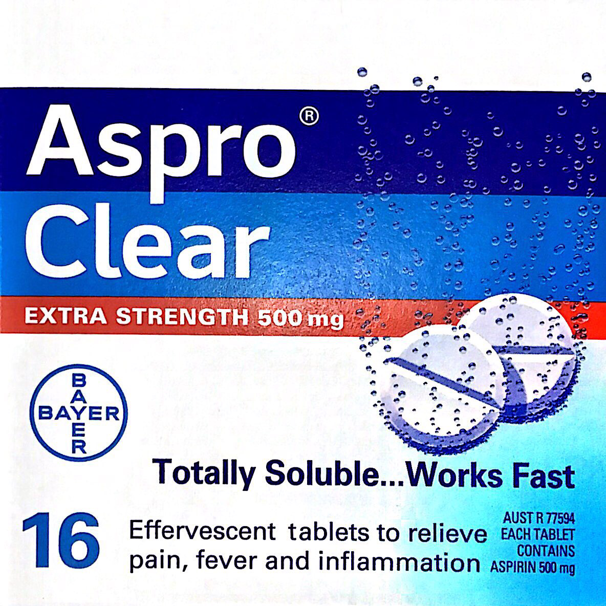 Aspro Clear Effervescent tablets 16 EXTRA STRENGTH 500 mg - Pakuranga Pharmacy