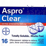 Aspro Clear Effervescent tablets 16 EXTRA STRENGTH 500 mg - Pakuranga Pharmacy