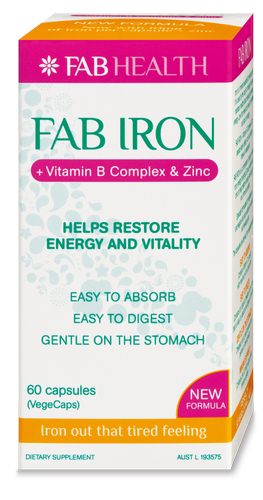 FAB IRON vitamin B complex zinc 60 vegecapsules - Pakuranga Pharmacy