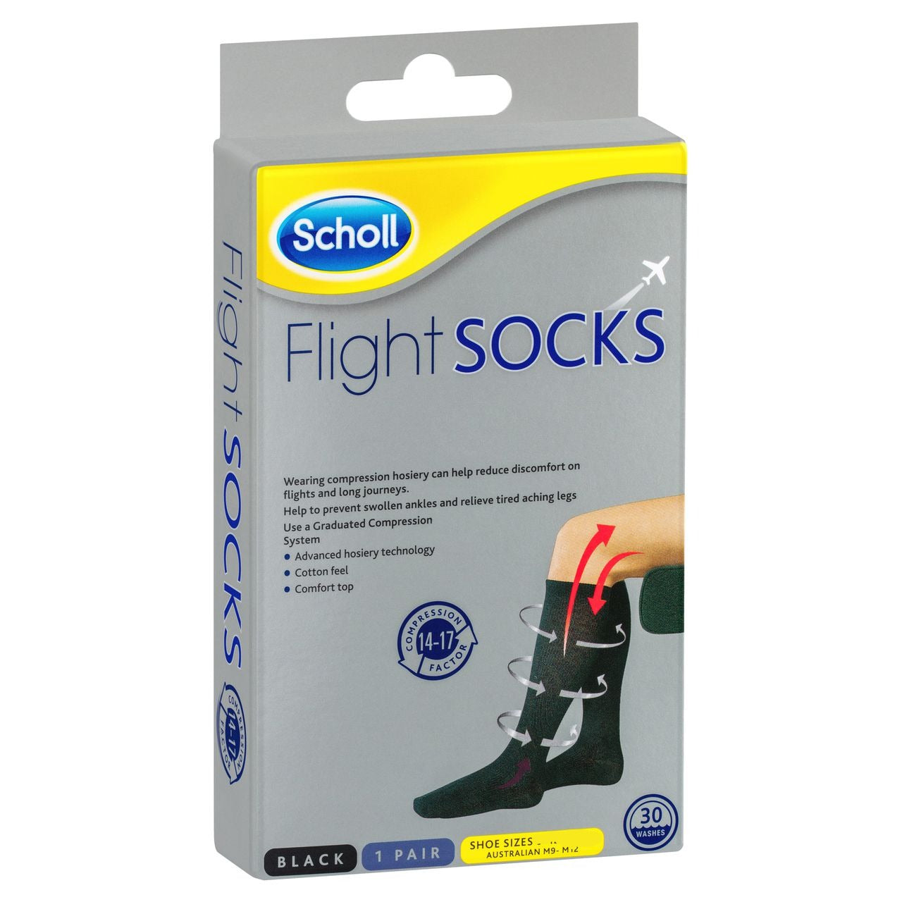 Scholl Flight Socks Black 8-11 UK