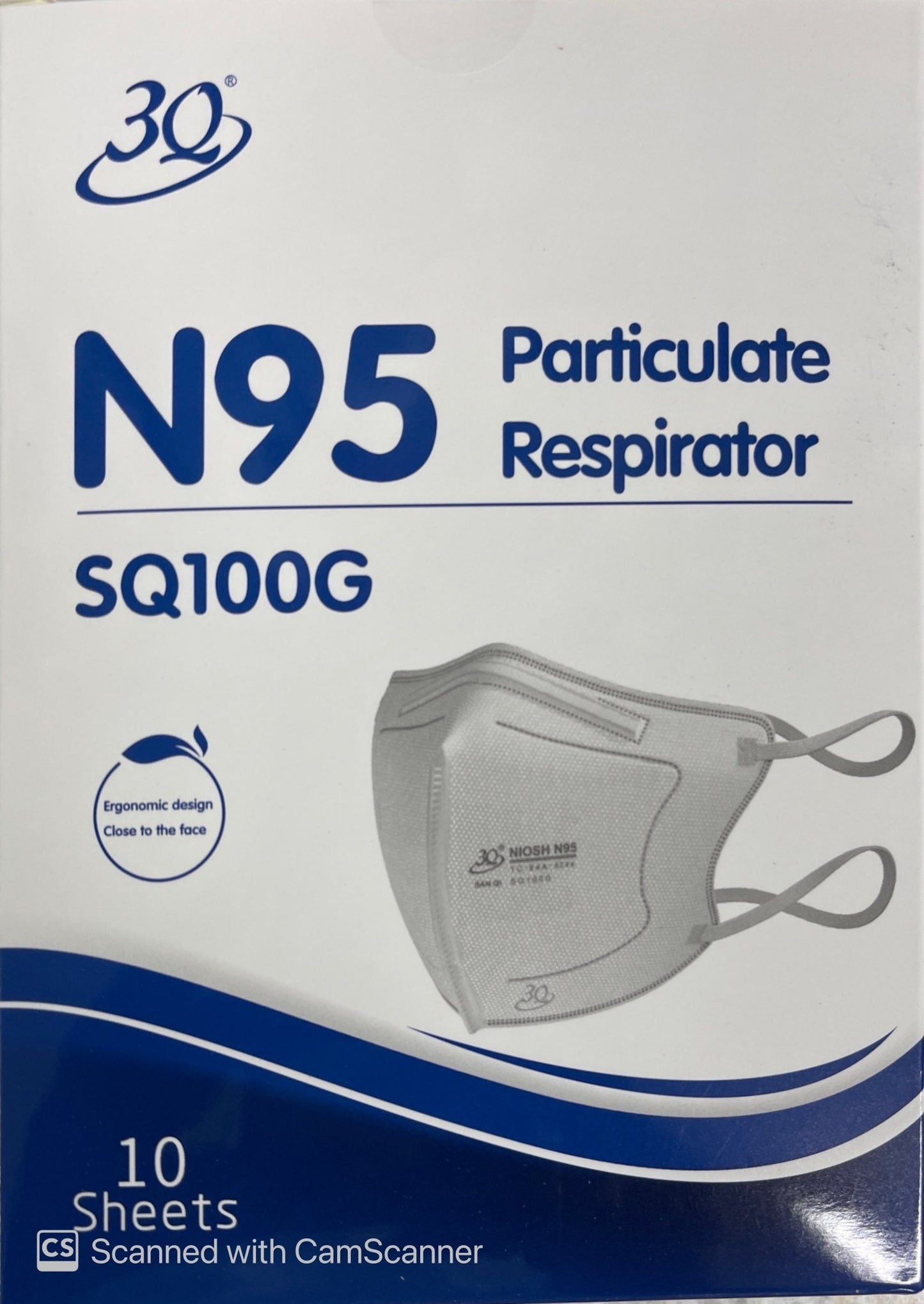 Respirator N95 Face Mask SQ100G 10 Masks NIOSH Approved
