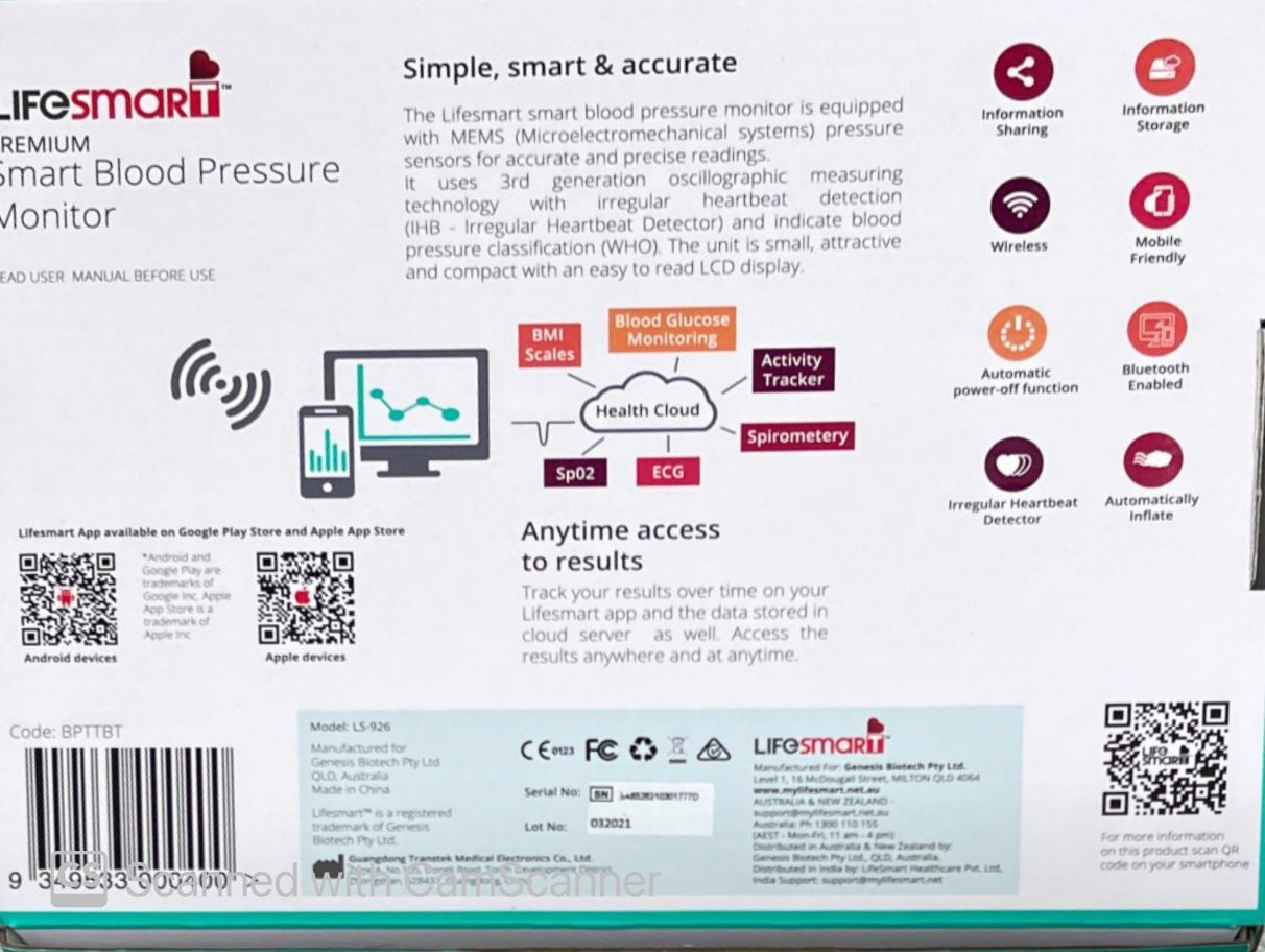 Lifesmart smart blood pressure monitor Bluetooth LS 926