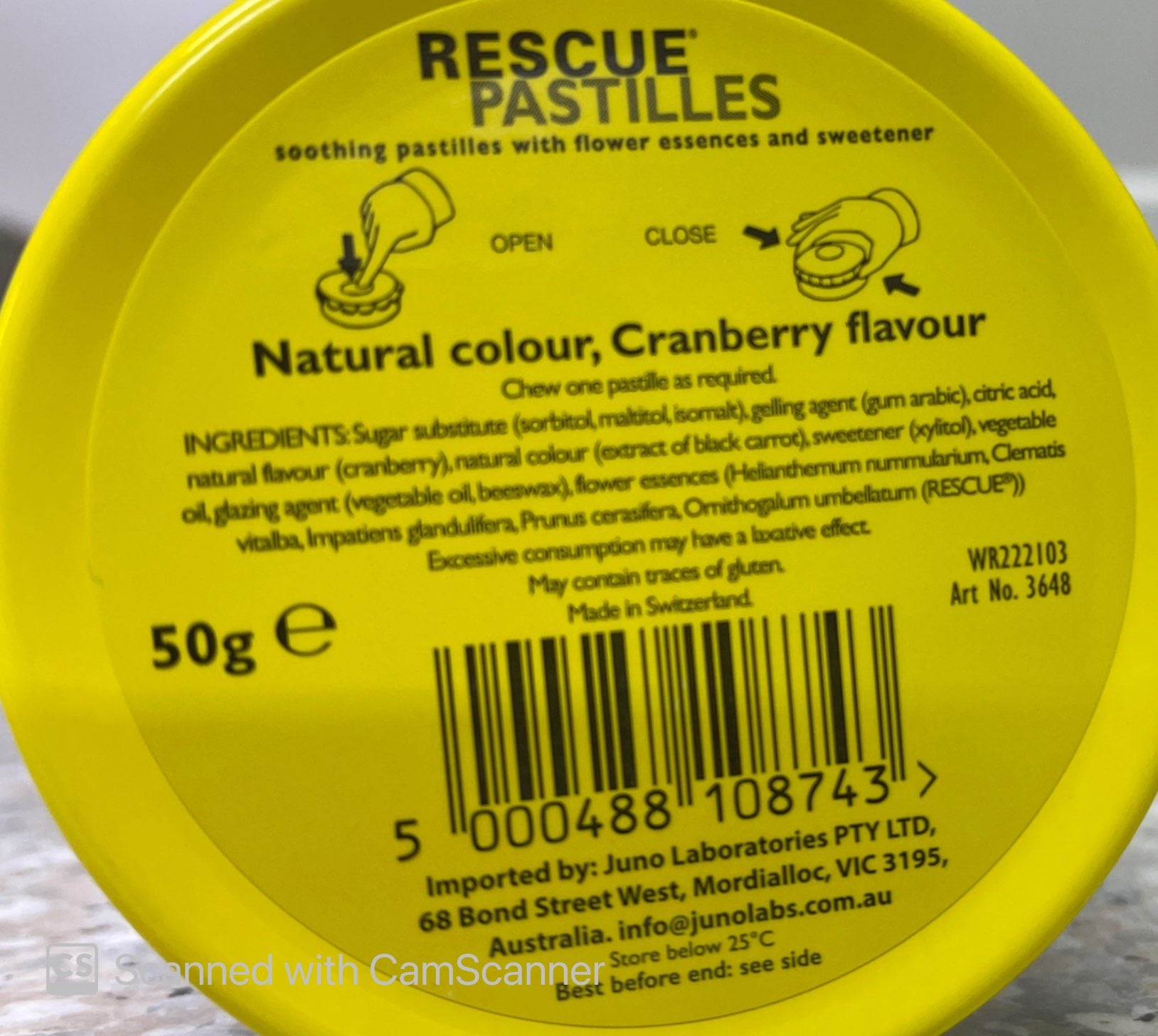 Bach Rescue Pastilles Cranberry 50 g natural stress relief