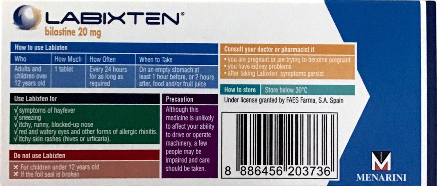 Labixten For Hayfever, Allergy, Itchy Skin - 20mg 30 Tablets  Pharmacy Medicine - Pakuranga Pharmacy